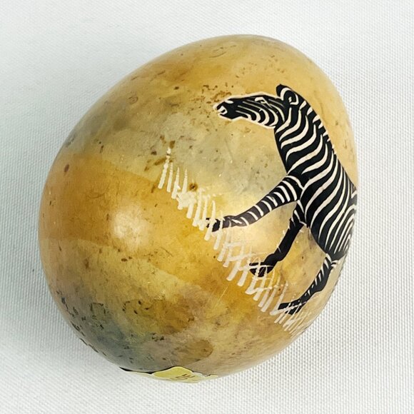 Handcrafted Vintage Kenyan Stone Egg Etched Zebra Design Paperweight - Picture 5 of 8